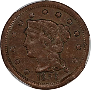 image for: 1856 1c PCGS VF Details (Slanted 5, Scratch)