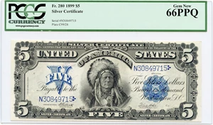 image for: FR. 280 1899 $5 Silver Certificate PCGS Gem New 66 PPQ