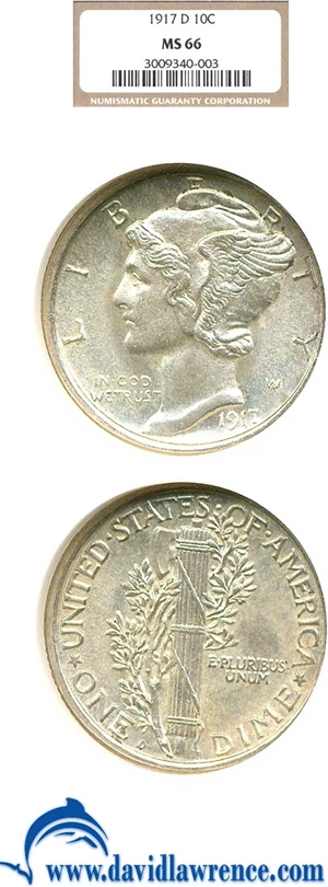 image for: 1917-D 10c NGC MS66