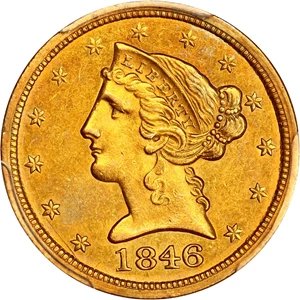 image for: 1846-O $5 PCGS AU58 ex: The Blue Hill Collection