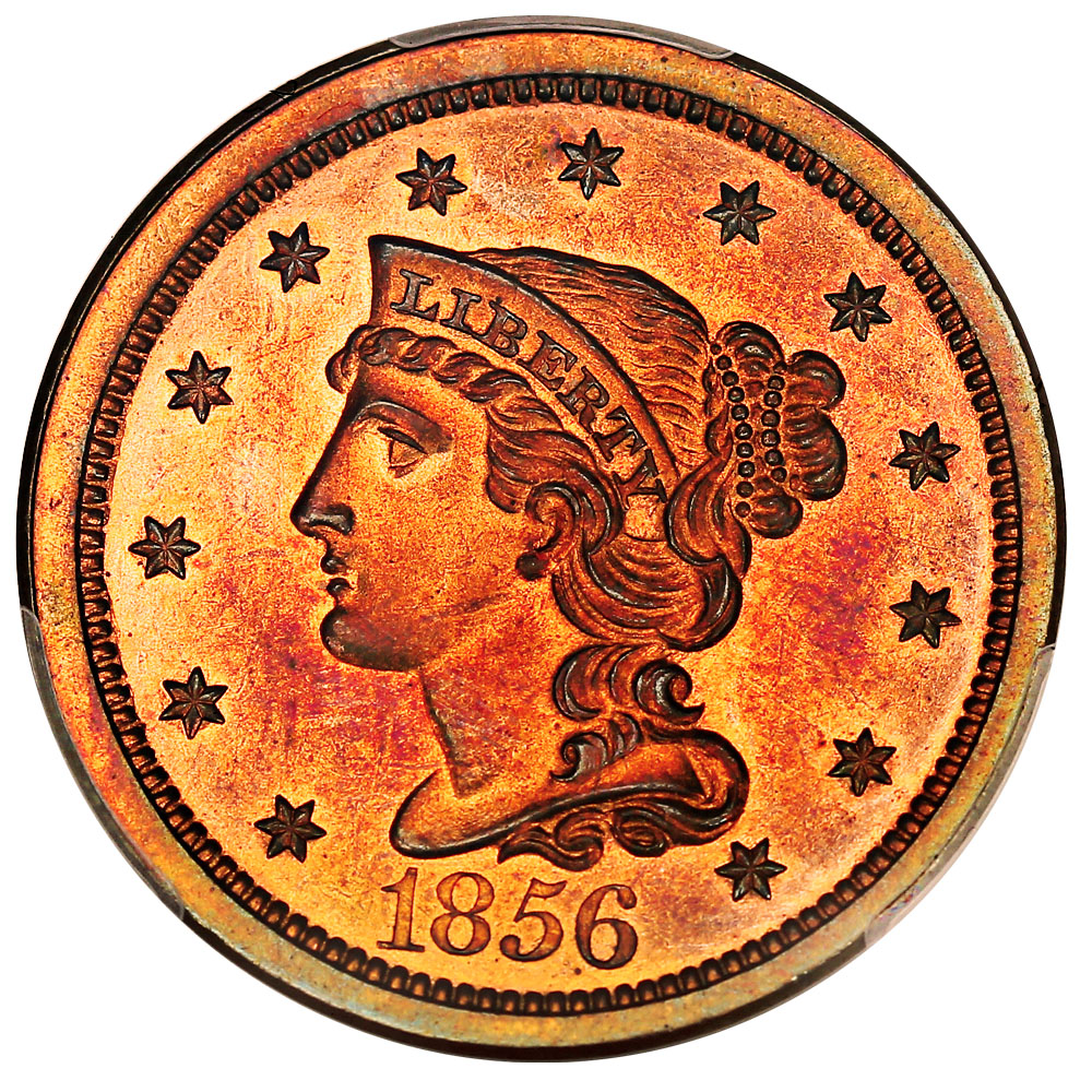 image for: 1856 1c PCGS/CAC Proof 66 RB (Slanted 5)