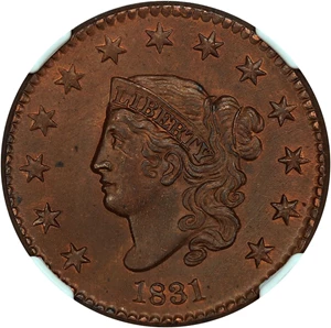image for: 1831 1c NGC/CAC MS64+ BN (Large Letters)