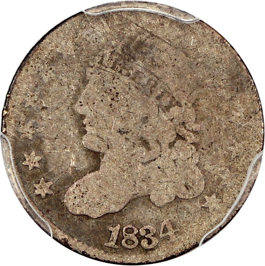 image for: 1834 H10c PCGS Fair-02 (3/Inverted 3, FS-301, LM-1, FS-000.3)