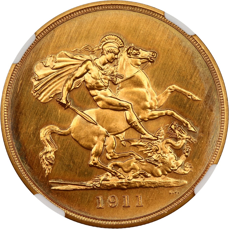 image for: Great Britain: 1911 Gold 5 Sov NGC Proof 64