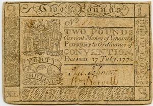 image for: Virginia FR. VA78a 2 Pounds July 17, 1775 PMG Very Fine 30