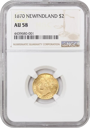 image for: Newfoundland: 1870 2 Dot $2 NGC AU58