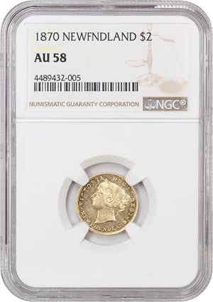 image for: Newfoundland: 1870 2 Dot $2 NGC AU58