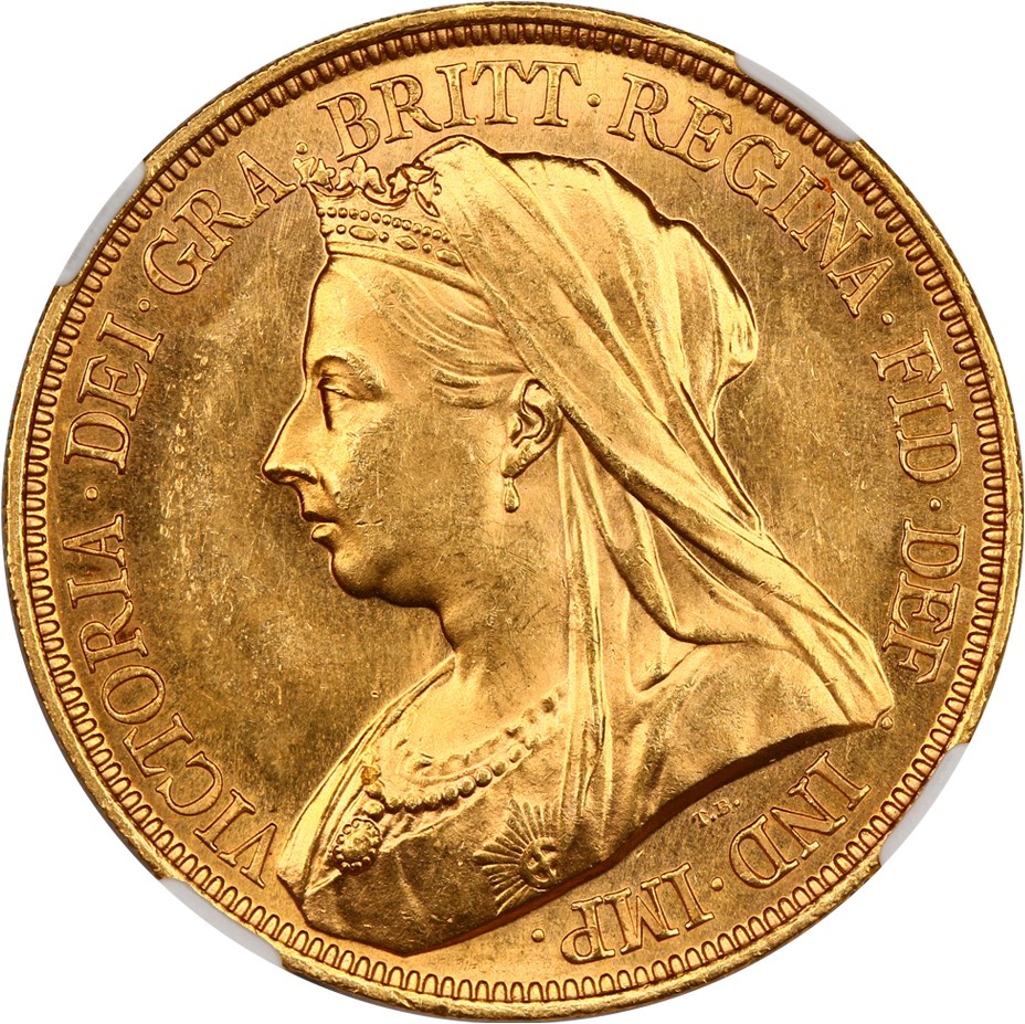 image for: Great Britain: 1893 Gold 5 Sov NGC MS62 (KM-787, S-3872)