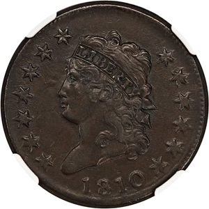 image for: 1810 1c NGC/CAC AU55 BN (S-284) ex: "Col." E.H.R. Green