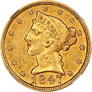 image for: 1847-D $5 NGC AU58