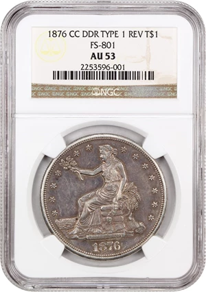 image for: 1876-CC Trade$ NGC AU53 (Doubled Die Reverse, FS-801)