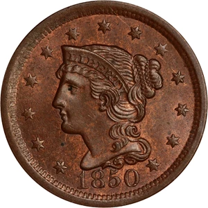 image for: 1850 1c PCGS/CAC MS64 RB (OGH)
