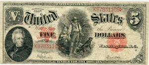 image for: FR. 91 1907 $5 Legal Tender PMG Fine 15 (PCBLIC Error)