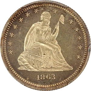 image for: 1863 25c PCGS/CAC Proof 64+ CAM