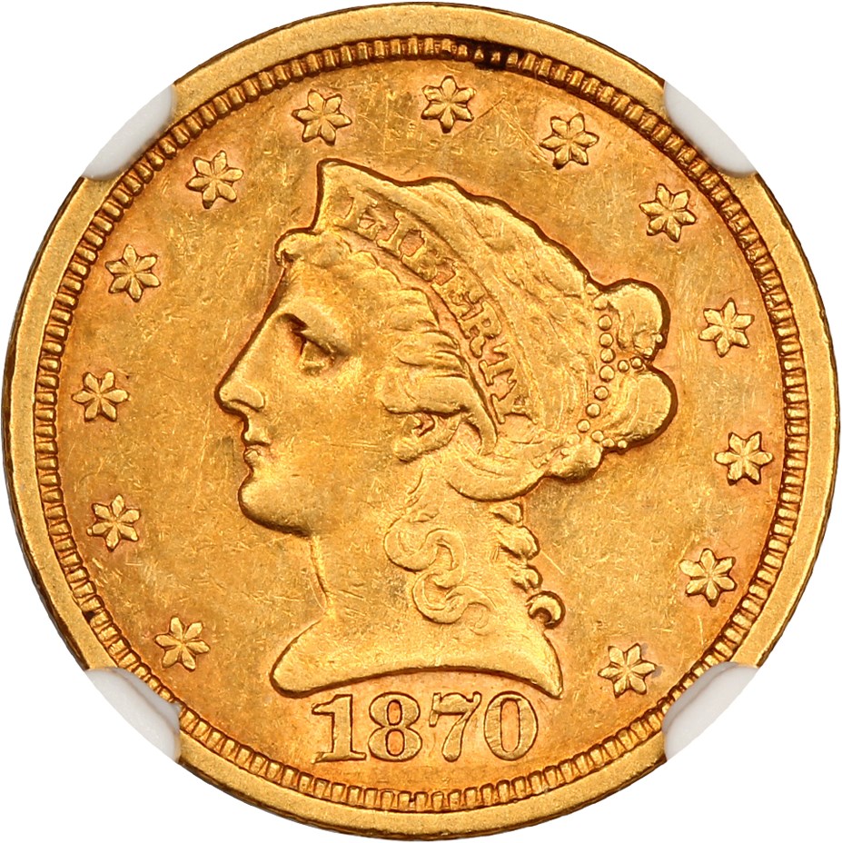 image for: 1870-S $2 1/2 NGC AU50
