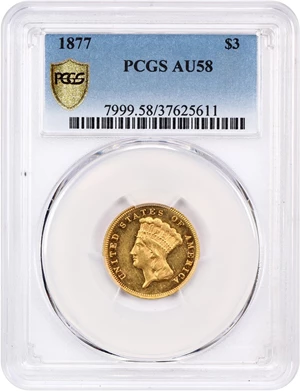 image for: 1877 $3 PCGS AU58