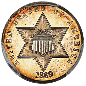 image for: 1869 3cS PCGS/CAC Proof 63 CAM ex: D.L. Hansen
