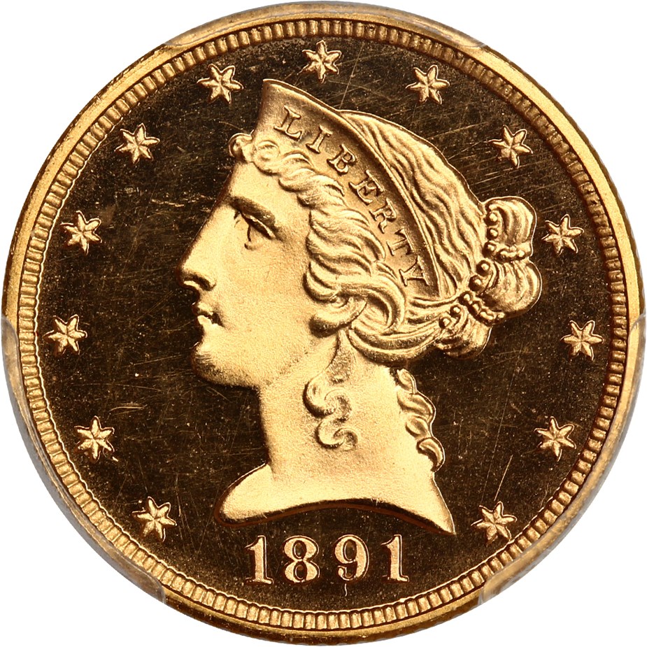 image for: 1891 $5 PCGS Proof 65 DCAM ex: D.L. Hansen