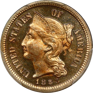 image for: 1883 3cN PCGS/CAC Proof 67 CAM ex: D.L. Hansen