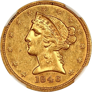 image for: 1846 $5 NGC AU58 (Small Date)