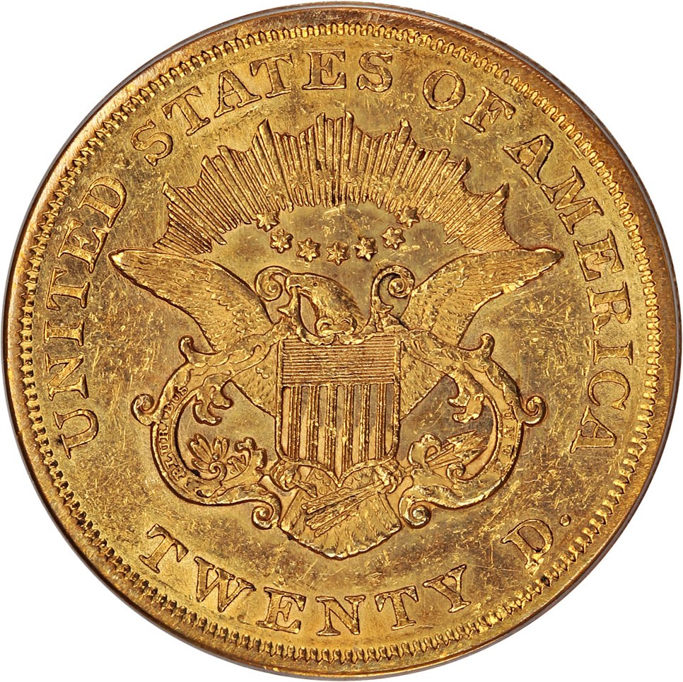image for: 1863 $20 PCGS AU50 (OGH)