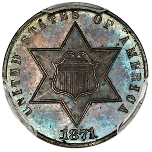 image for: 1871 3cS PCGS Proof 65 ex: D.L. Hansen