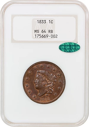 image for: 1833 1c NGC/CAC MS64 RB (OH)