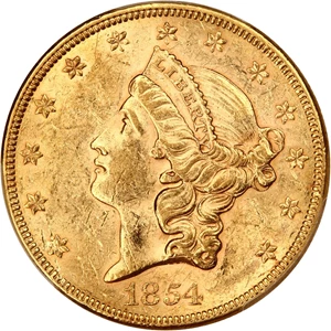 image for: 1854 $20 PCGS MS60 (Small Date) ex: D.L. Hansen