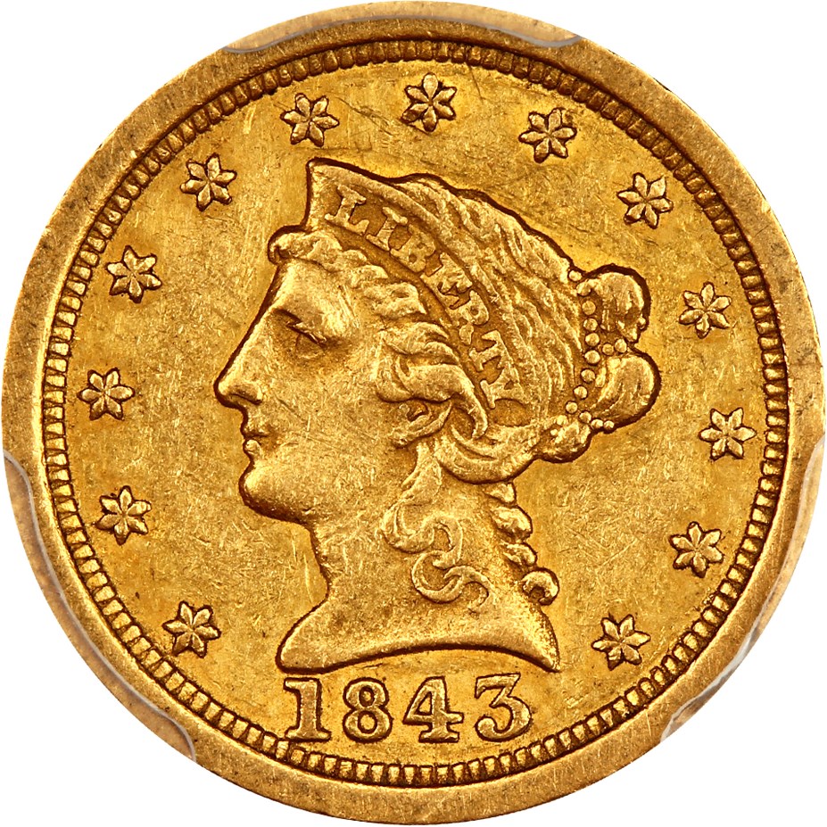 image for: 1843-O $2 1/2 PCGS/CAC AU50 (Large Date)