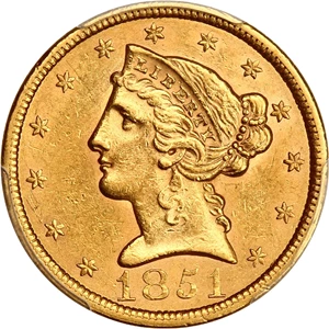 image for: 1851 $5 PCGS AU58