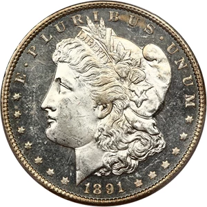 image for: 1891-CC $1 PCGS MS64 DMPL ex: D.L. Hansen