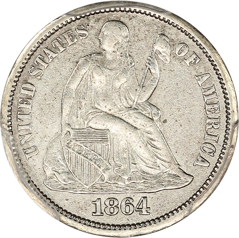 image for: 1864-S 10c PCGS AU50 ex: D.L. Hansen