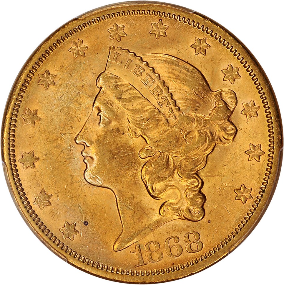 image for: 1868-S $20 PCGS MS62 ex: D.L. Hansen