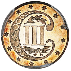 image for: 1869 3cS PCGS/CAC Proof 63 CAM ex: D.L. Hansen