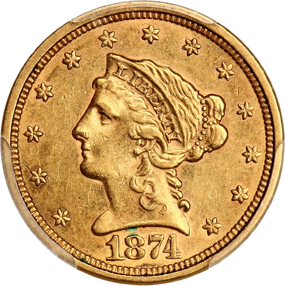 image for: 1874 $2 1/2 PCGS AU50