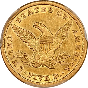image for: 1842 $5 PCGS AU50 (Small Letters) ex: D.L. Hansen