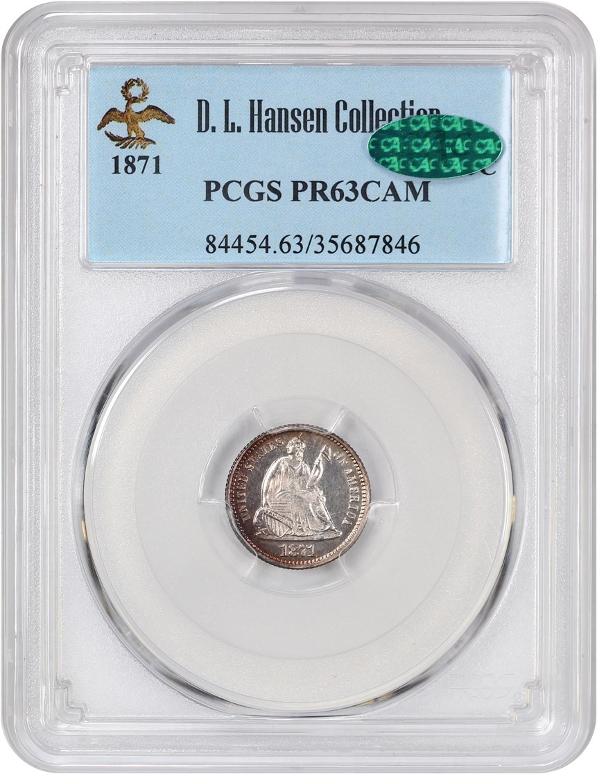 image for: 1871 H10C PCGS/CAC Proof 63 CAM ex: D.L. Hansen 