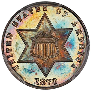 image for: 1870 3cS PCGS/CAC Proof 65 CAM ex: D.L. Hansen