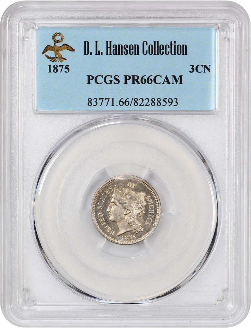 image for: 1875 3cN PCGS Proof 66 CAM ex: D.L. Hansen