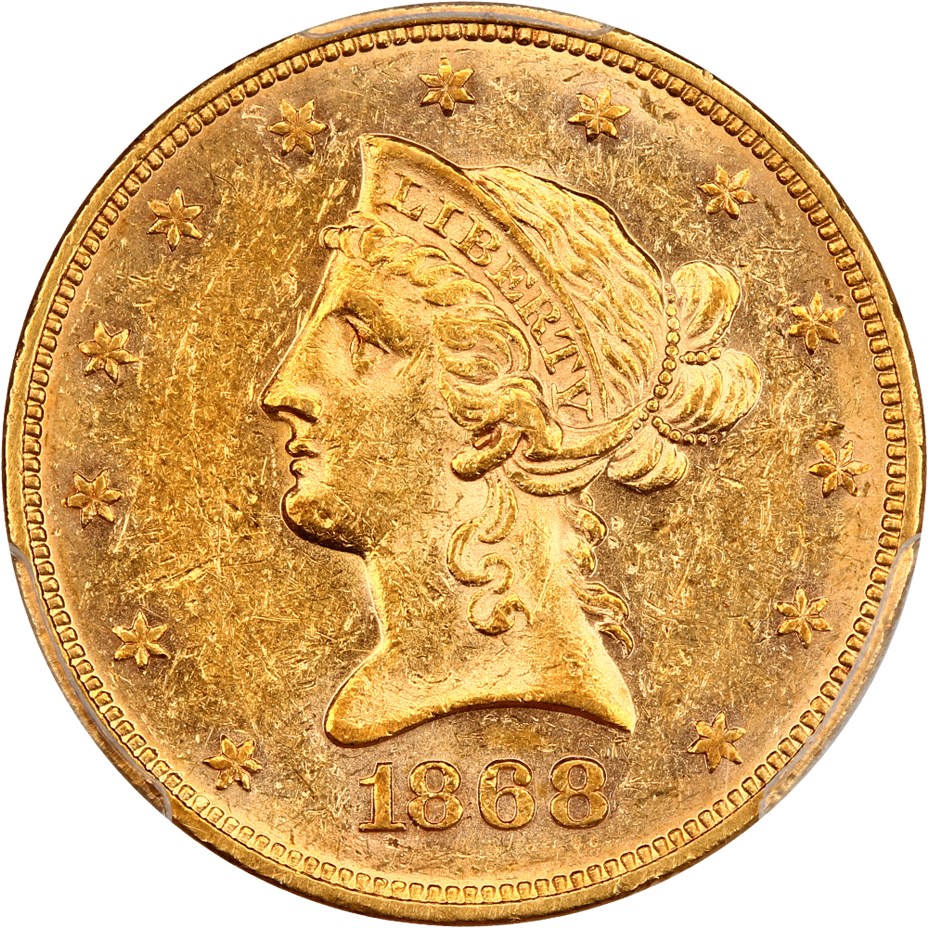 image for: 1868 $10 PCGS MS60 ex: D.L. Hansen