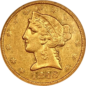 image for: 1846 $5 NGC AU50 (Large Date)