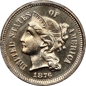 image for: 1876 3cN PCGS/CAC Proof 65 ex: D.L. Hansen