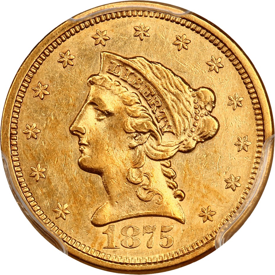 image for: 1875-S $2 1/2 PCGS AU55 ex: D.L. Hansen