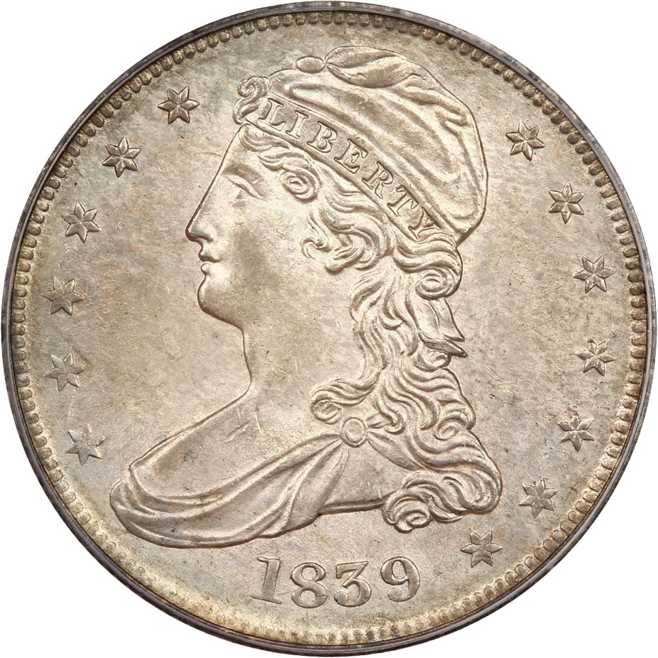 image for: 1839 50c PCGS/CAC MS63 (Reeded Edge, OGH)