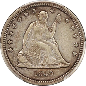 image for: 1840 25c PCGS XF40 (Drapery) ex: D.L. Hansen