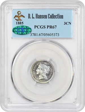 image for: 1885 3cN PCGS/CAC Proof 67 ex: D.L. Hansen