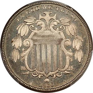 image for: 1866 5c PCGS Proof 65 (With Rays) ex: D.L. Hansen