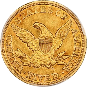 image for: 1846 $5 PCGS/CAC AU53 (Small Date)