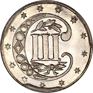 image for: 1859 3cS PCGS/CAC Proof 63 ex: D.L. Hansen