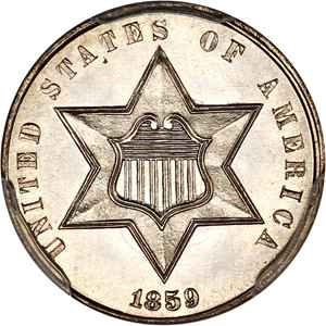 image for: 1859 3cS PCGS/CAC Proof 63 ex: D.L. Hansen